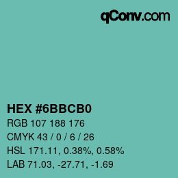 Color code: HEX #6BBCB0 | qconv.com
