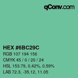 Color code: HEX #6BC29C | qconv.com