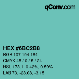 Farbcode: HEX #6BC2B8 | qconv.com
