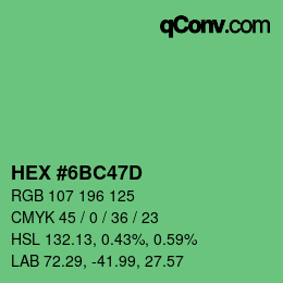 カラーコード: HEX #6BC47D | qconv.com