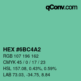 カラーコード: HEX #6BC4A2 | qconv.com