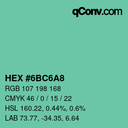 Color code: HEX #6BC6A8 | qconv.com