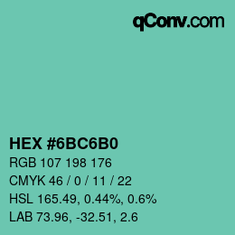 Color code: HEX #6BC6B0 | qconv.com
