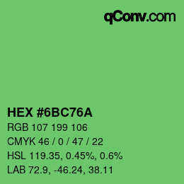 Color code: HEX #6BC76A | qconv.com