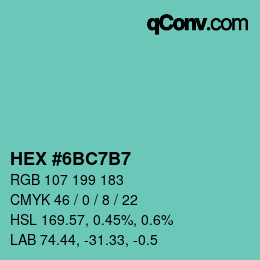 カラーコード: HEX #6BC7B7 | qconv.com