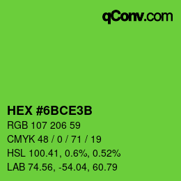カラーコード: HEX #6BCE3B | qconv.com
