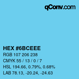 カラーコード: HEX #6BCEEE | qconv.com