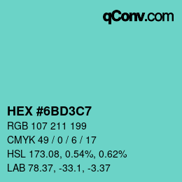 Color code: HEX #6BD3C7 | qconv.com