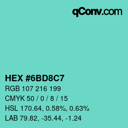 Color code: HEX #6BD8C7 | qconv.com