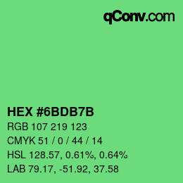 颜色代码: HEX #6BDB7B | qconv.com