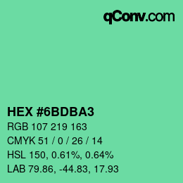 Color code: HEX #6BDBA3 | qconv.com