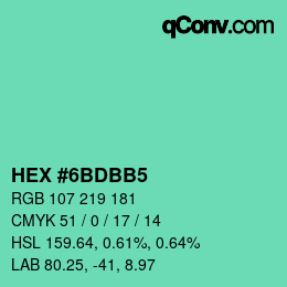 カラーコード: HEX #6BDBB5 | qconv.com