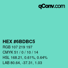 カラーコード: HEX #6BDBC5 | qconv.com