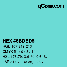 Color code: HEX #6BDBD5 | qconv.com