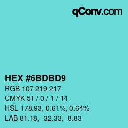 Color code: HEX #6BDBD9 | qconv.com