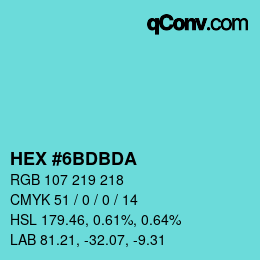 Color code: HEX #6BDBDA | qconv.com