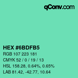 カラーコード: HEX #6BDFB5 | qconv.com