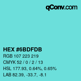 Color code: HEX #6BDFDB | qconv.com