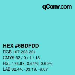 Color code: HEX #6BDFDD | qconv.com