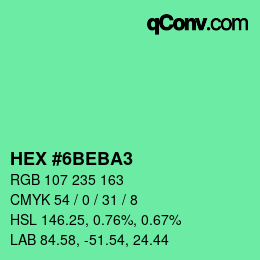 颜色代码: HEX #6BEBA3 | qconv.com