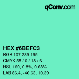 Color code: HEX #6BEFC3 | qconv.com