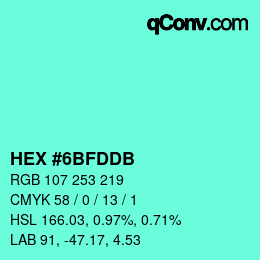 カラーコード: HEX #6BFDDB | qconv.com
