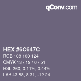 颜色代码: HEX #6C647C | qconv.com