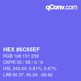 カラーコード: HEX #6C65EF | qconv.com