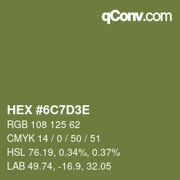 Color code: HEX #6C7D3E | qconv.com