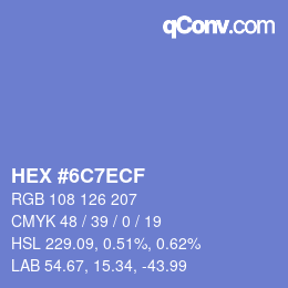 カラーコード: HEX #6C7ECF | qconv.com