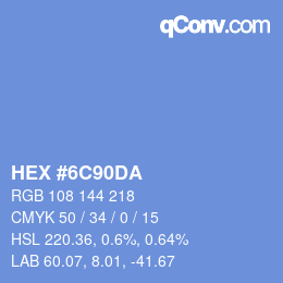 カラーコード: HEX #6C90DA | qconv.com