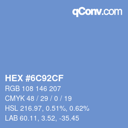 カラーコード: HEX #6C92CF | qconv.com
