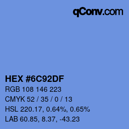 カラーコード: HEX #6C92DF | qconv.com