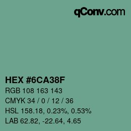 カラーコード: HEX #6CA38F | qconv.com