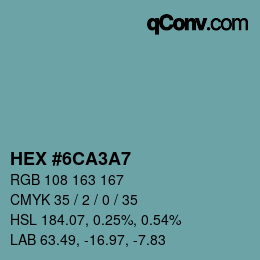 カラーコード: HEX #6CA3A7 | qconv.com