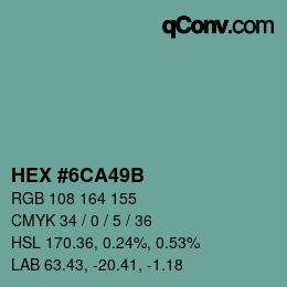カラーコード: HEX #6CA49B | qconv.com