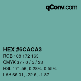 カラーコード: HEX #6CACA3 | qconv.com