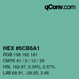 カラーコード: HEX #6CB6A1 | qconv.com