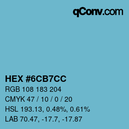 颜色代码: HEX #6CB7CC | qconv.com