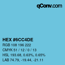 カラーコード: HEX #6CC4DE | qconv.com