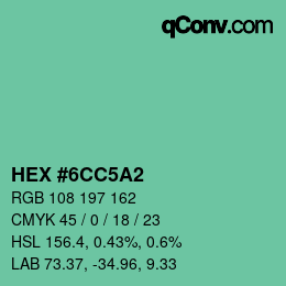 カラーコード: HEX #6CC5A2 | qconv.com