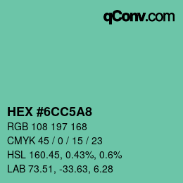 カラーコード: HEX #6CC5A8 | qconv.com