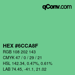 カラーコード: HEX #6CCA8F | qconv.com