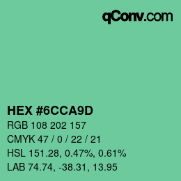 カラーコード: HEX #6CCA9D | qconv.com