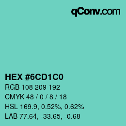 カラーコード: HEX #6CD1C0 | qconv.com