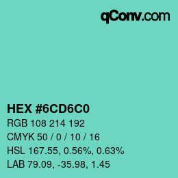 カラーコード: HEX #6CD6C0 | qconv.com