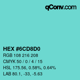 カラーコード: HEX #6CD8D0 | qconv.com