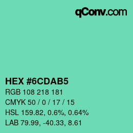 カラーコード: HEX #6CDAB5 | qconv.com