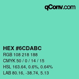 カラーコード: HEX #6CDABC | qconv.com