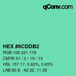 カラーコード: HEX #6CDDB2 | qconv.com